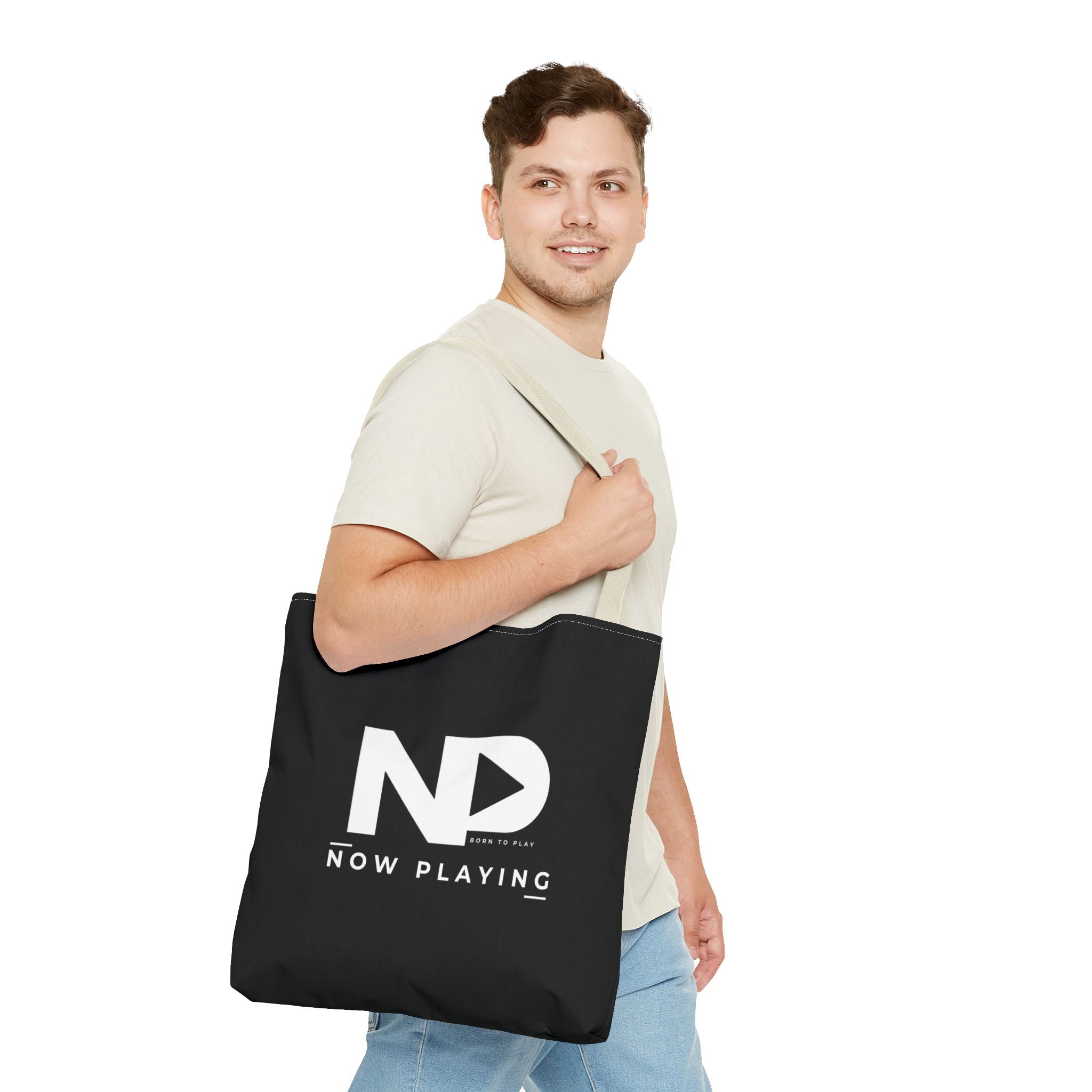 Now Playing Logo Tote Bag — Black Graphic Music AOP Tote