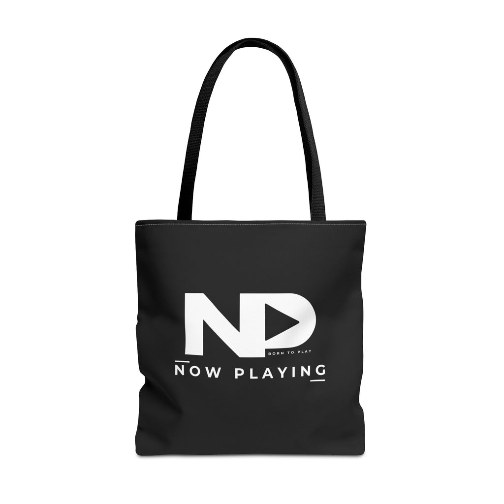 Now Playing Logo Tote Bag — Black Graphic Music AOP Tote