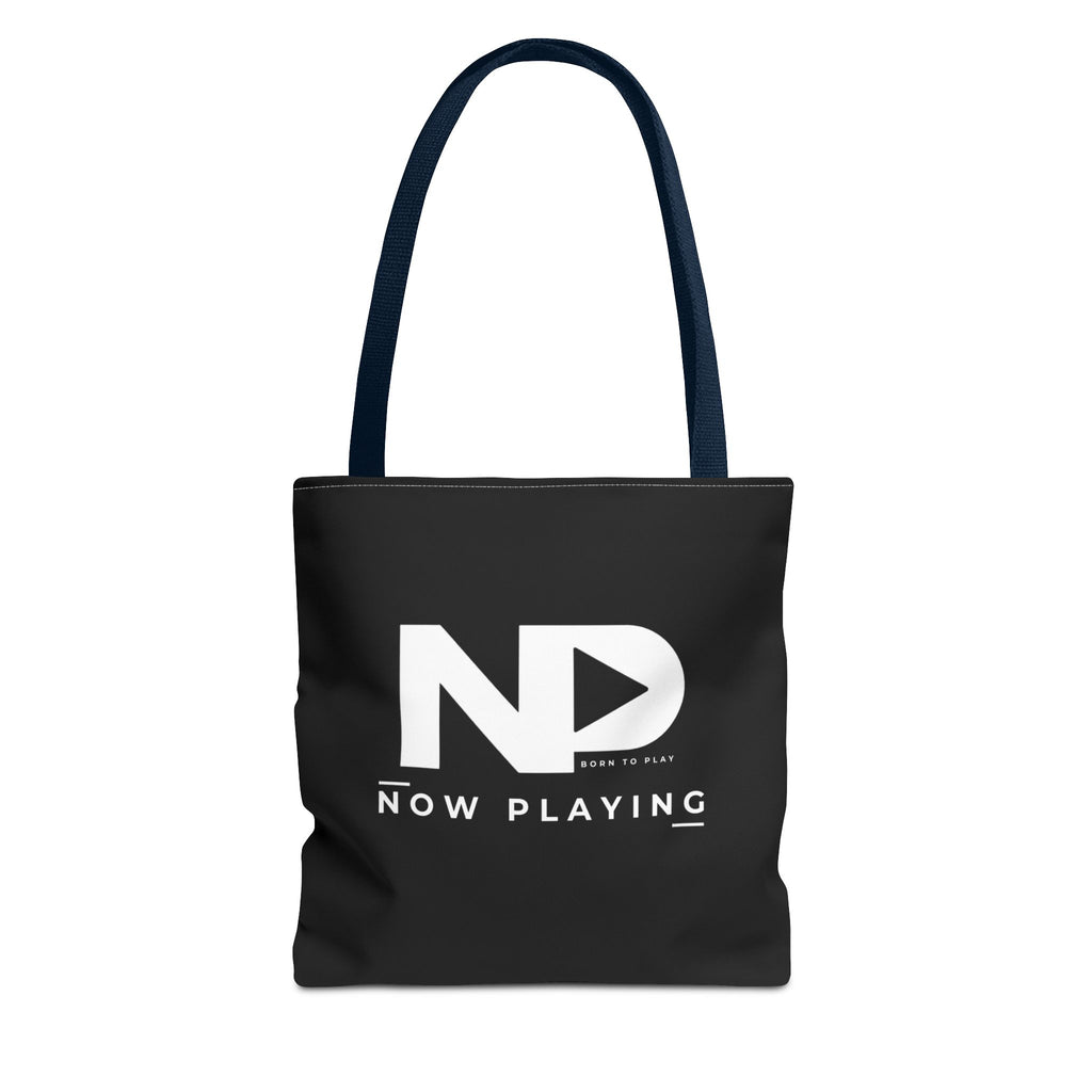 Now Playing Logo Tote Bag — Black Graphic Music AOP Tote