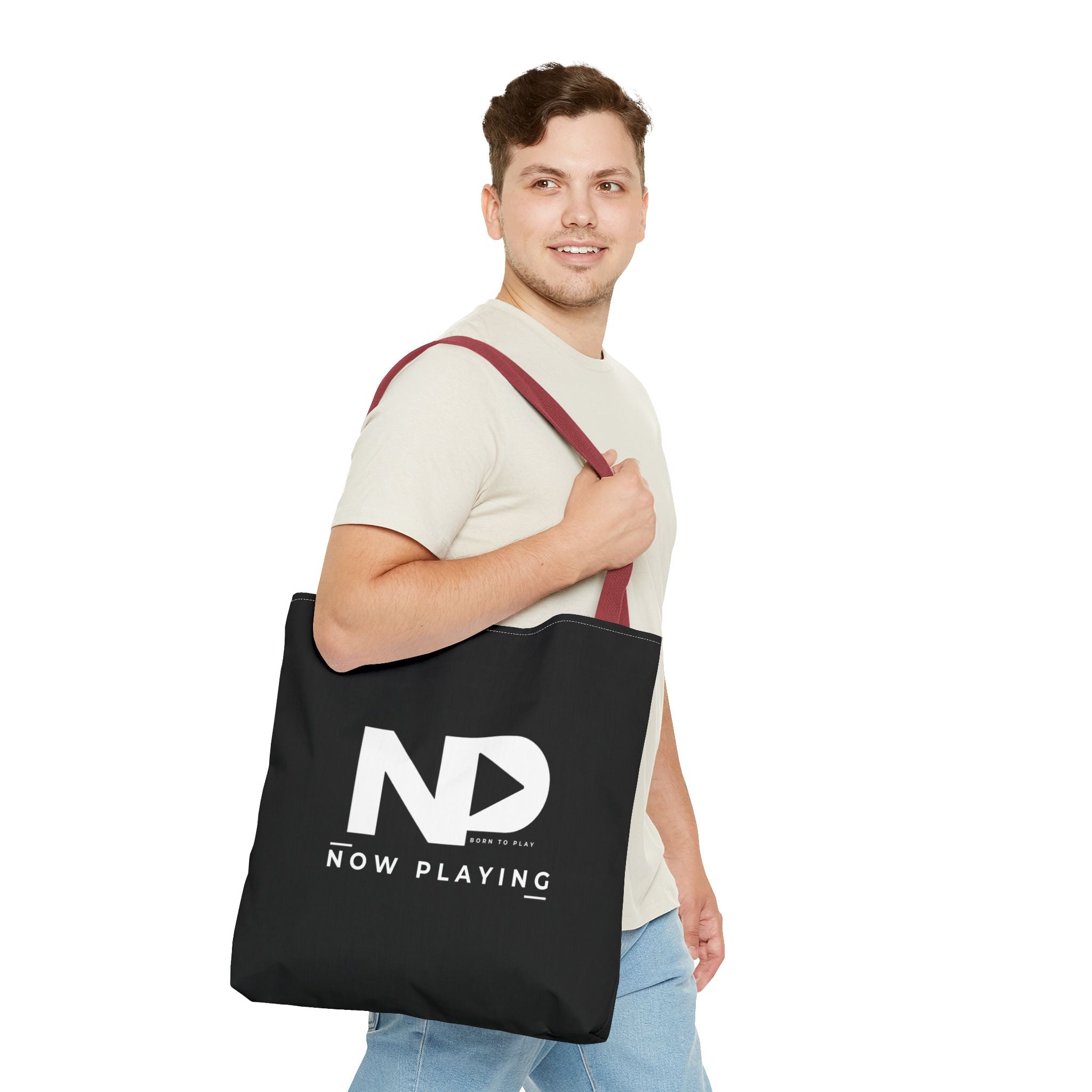 Now Playing Logo Tote Bag — Black Graphic Music AOP Tote