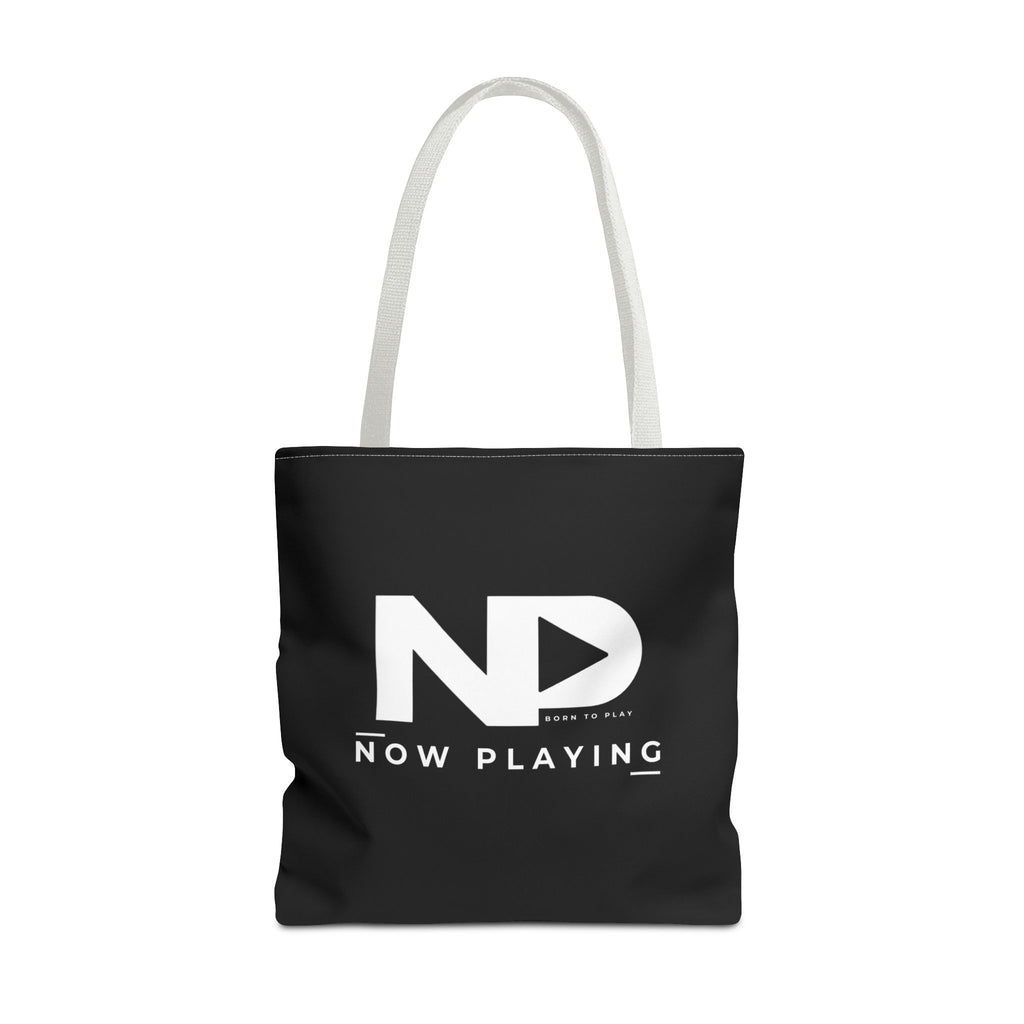 Now Playing Logo Tote Bag — Black Graphic Music AOP Tote
