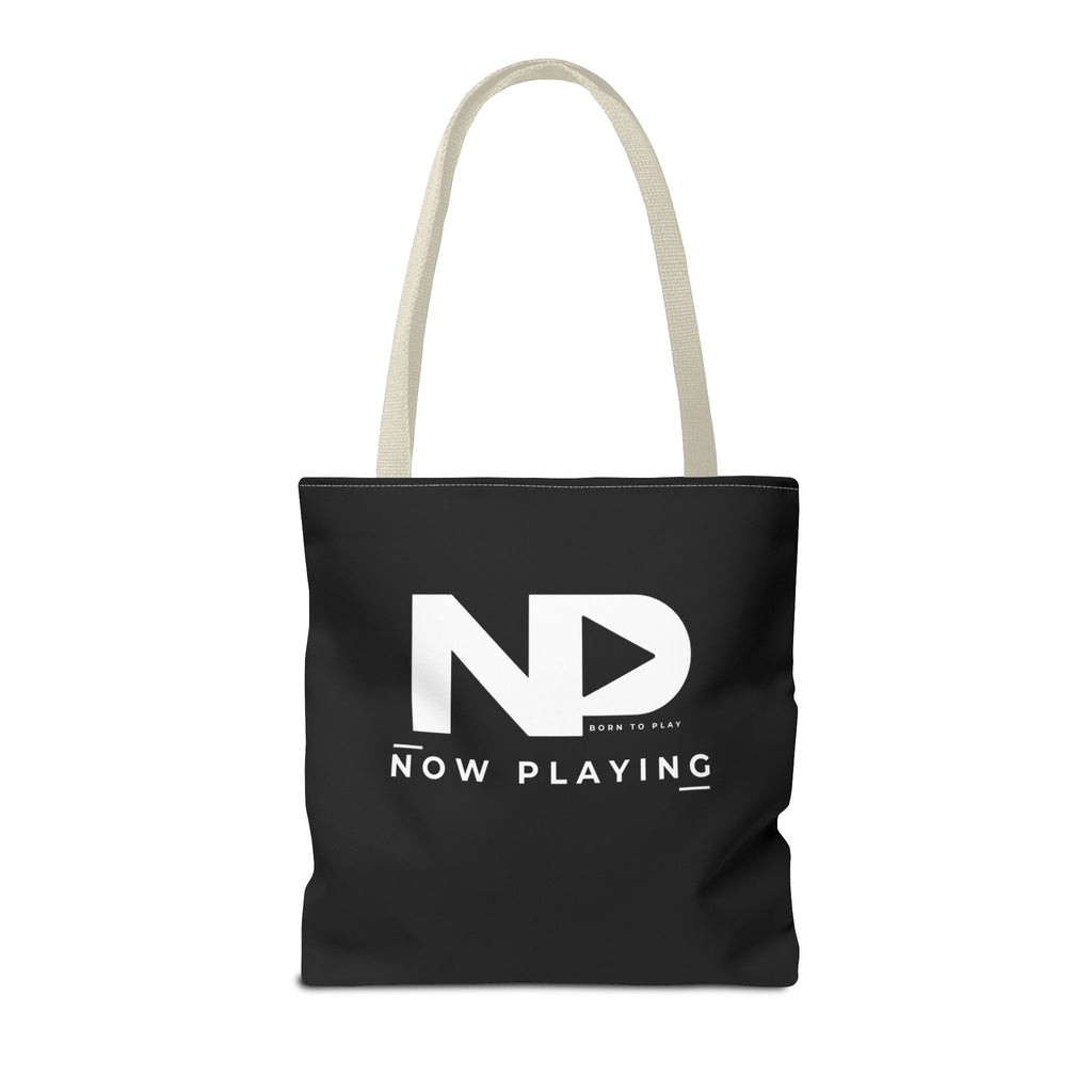 Now Playing Logo Tote Bag — Black Graphic Music AOP Tote