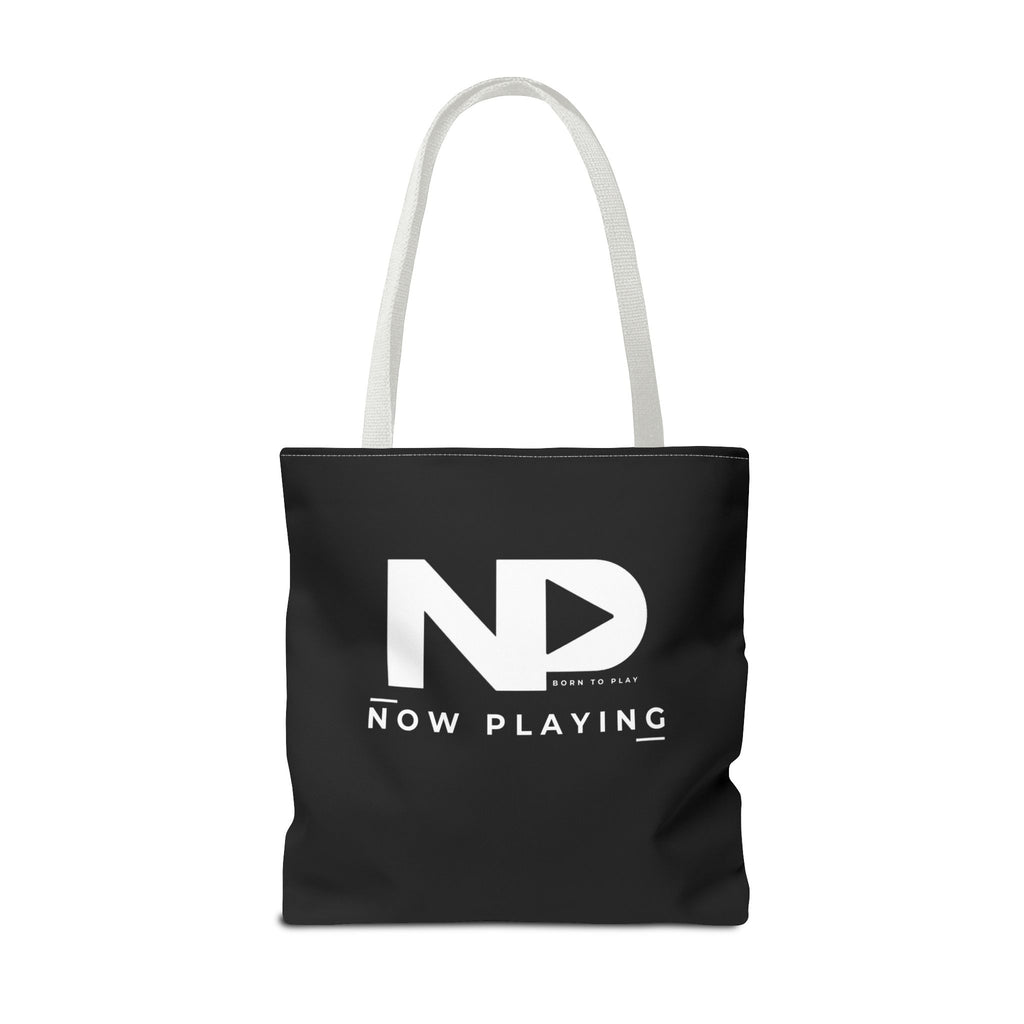 Now Playing Logo Tote Bag — Black Graphic Music AOP Tote