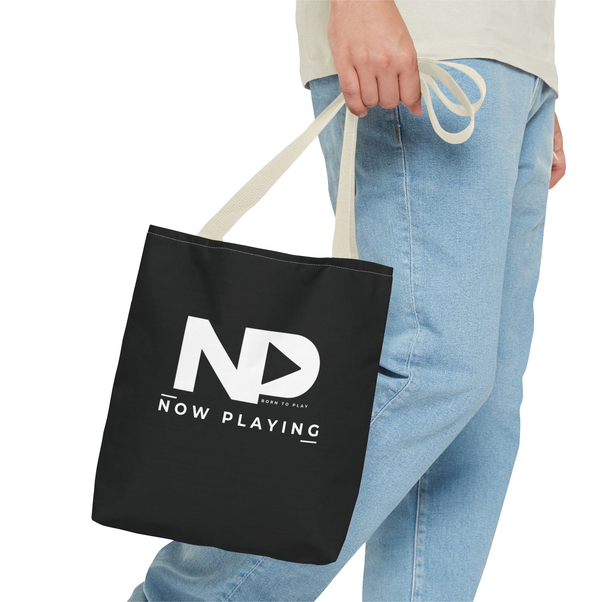 Now Playing Logo Tote Bag — Black Graphic Music AOP Tote