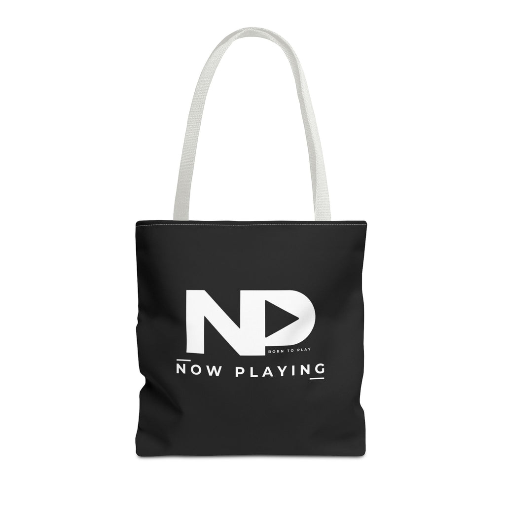Now Playing Logo Tote Bag — Black Graphic Music AOP Tote
