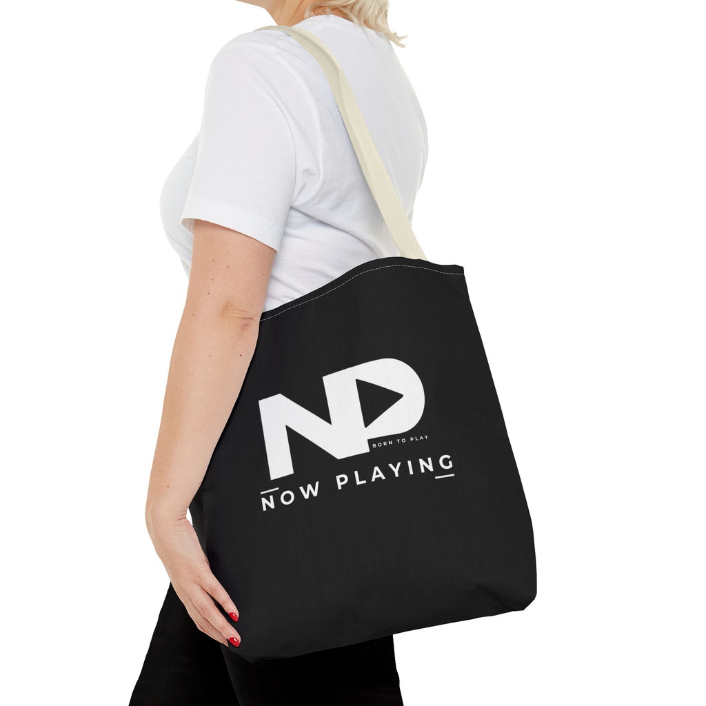 Now Playing Logo Tote Bag — Black Graphic Music AOP Tote