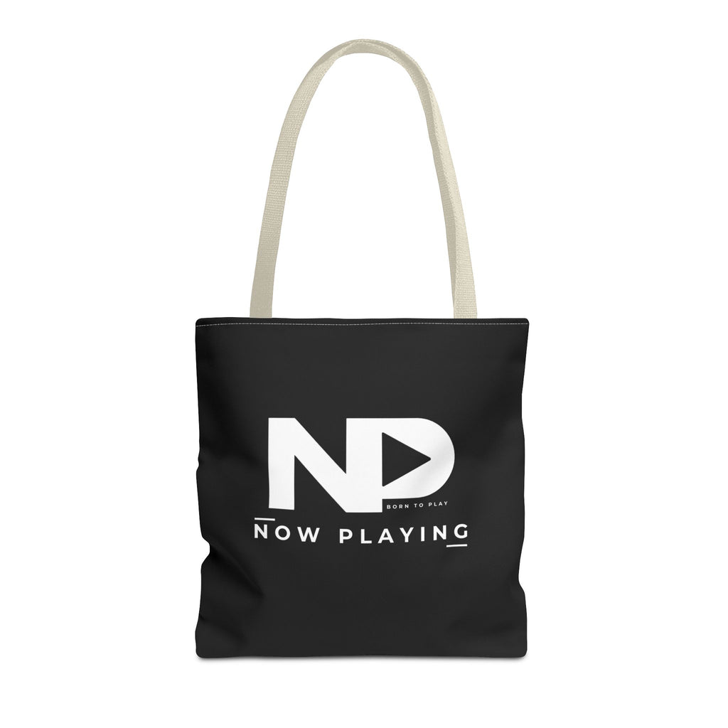 Now Playing Logo Tote Bag — Black Graphic Music AOP Tote