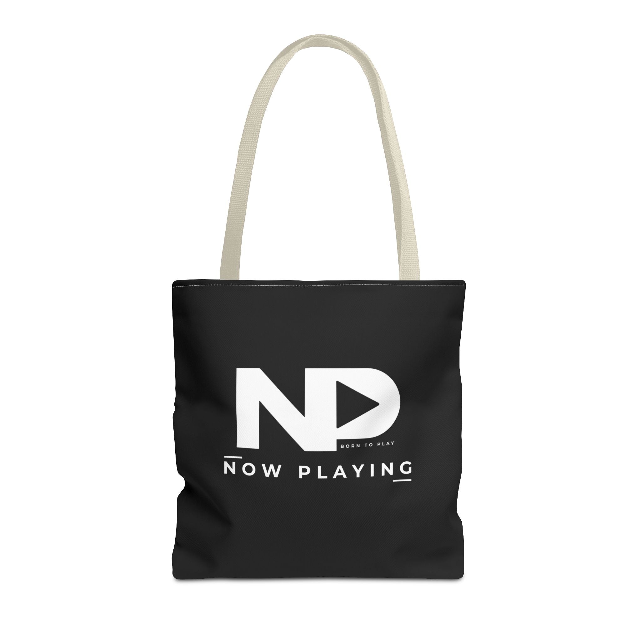 Now Playing Logo Tote Bag — Black Graphic Music AOP Tote