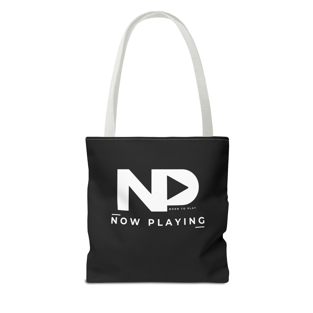 Now Playing Logo Tote Bag — Black Graphic Music AOP Tote
