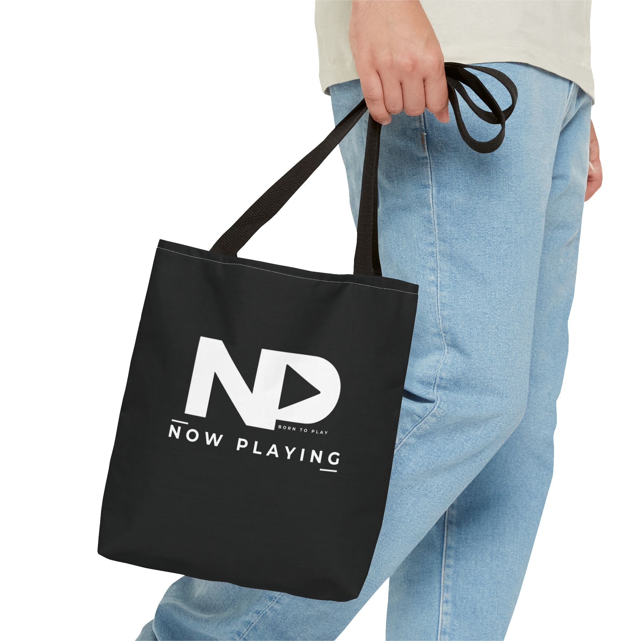 Now Playing Logo Tote Bag — Black Graphic Music AOP Tote