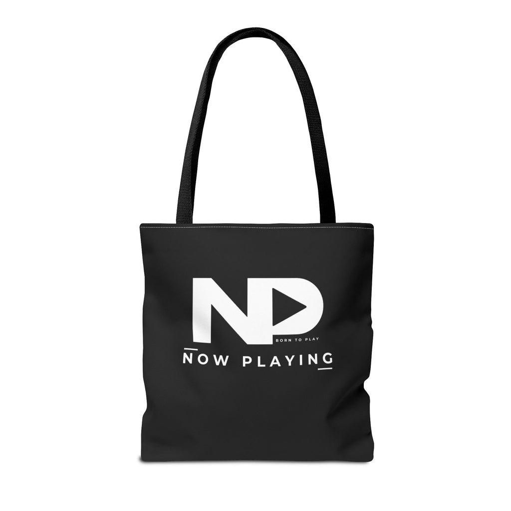 Now Playing Logo Tote Bag — Black Graphic Music AOP Tote