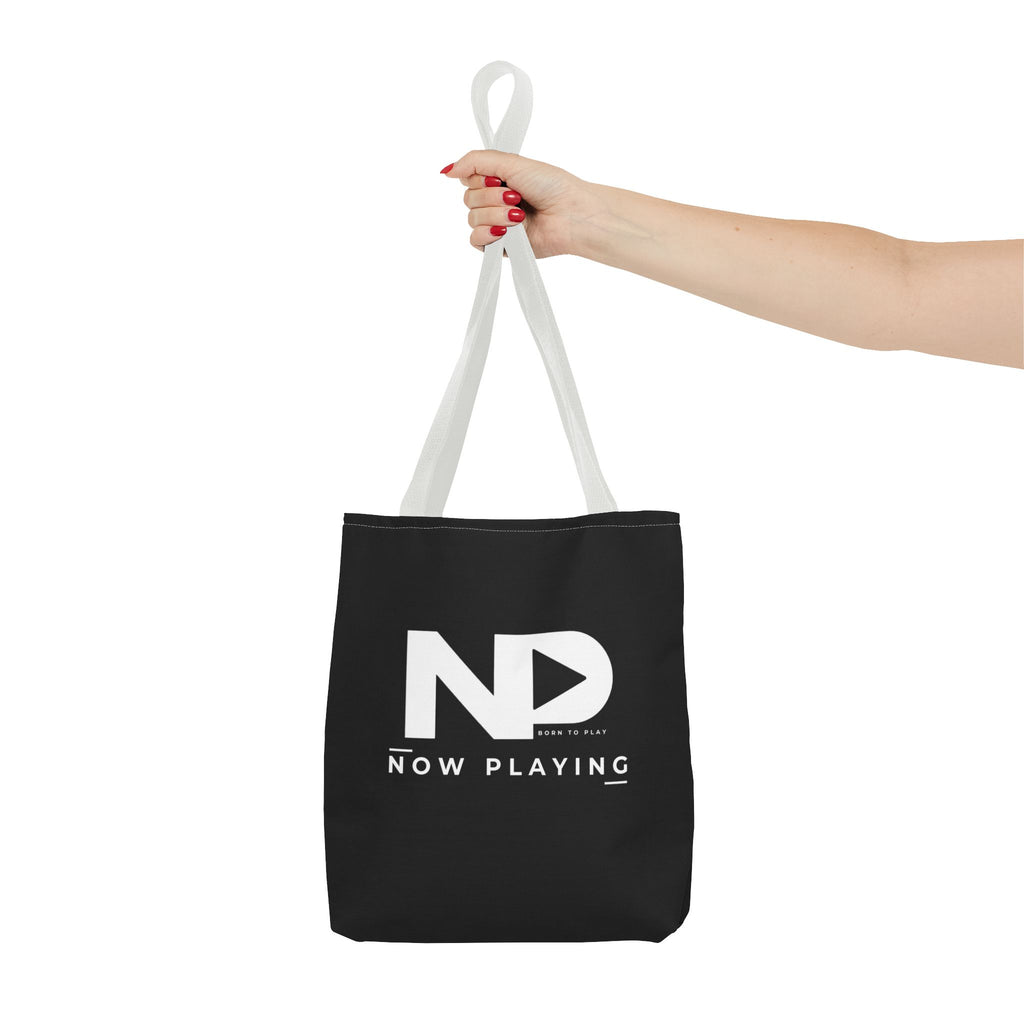 Now Playing Logo Tote Bag — Black Graphic Music AOP Tote