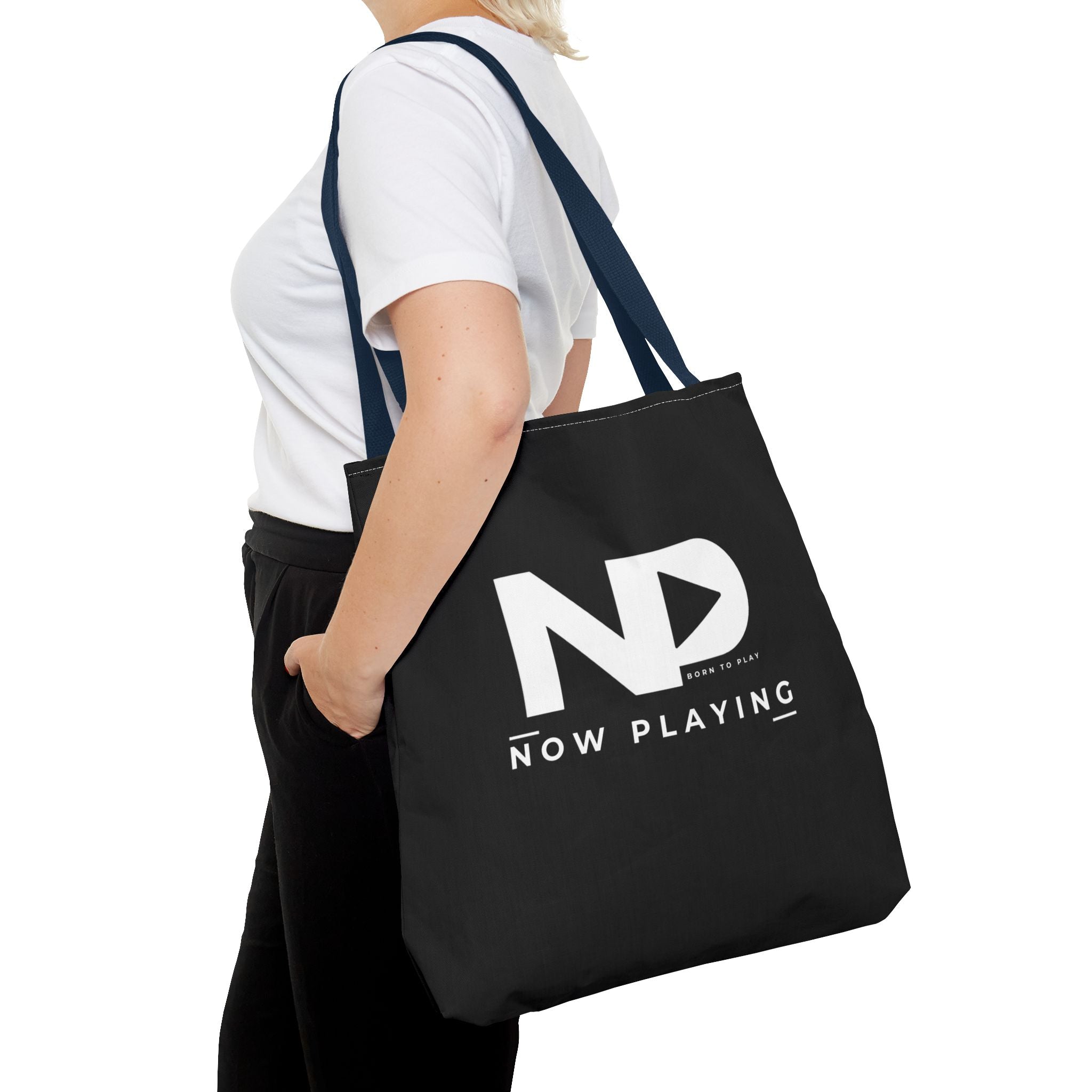Now Playing Logo Tote Bag — Black Graphic Music AOP Tote