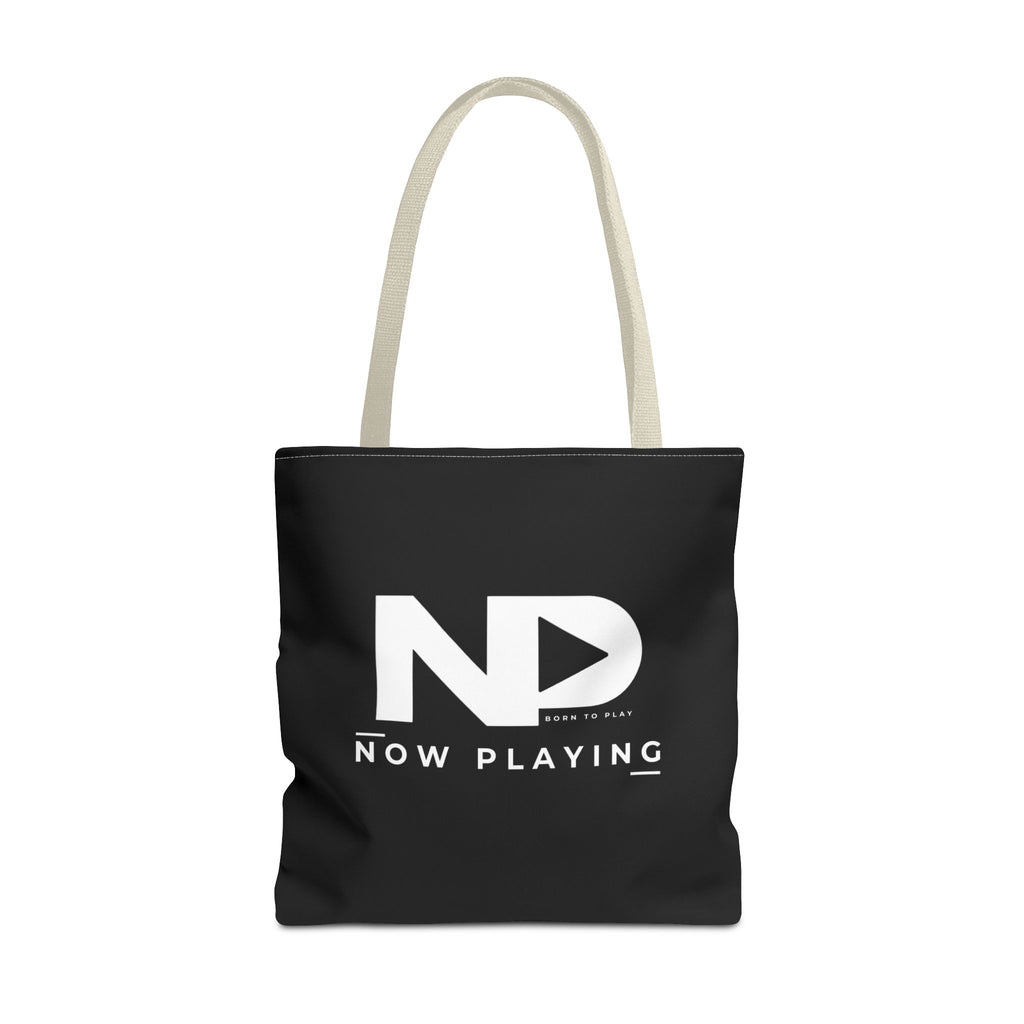 Now Playing Logo Tote Bag — Black Graphic Music AOP Tote