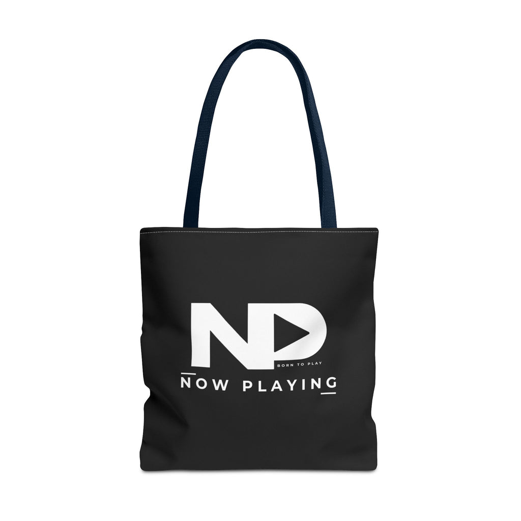Now Playing Logo Tote Bag — Black Graphic Music AOP Tote