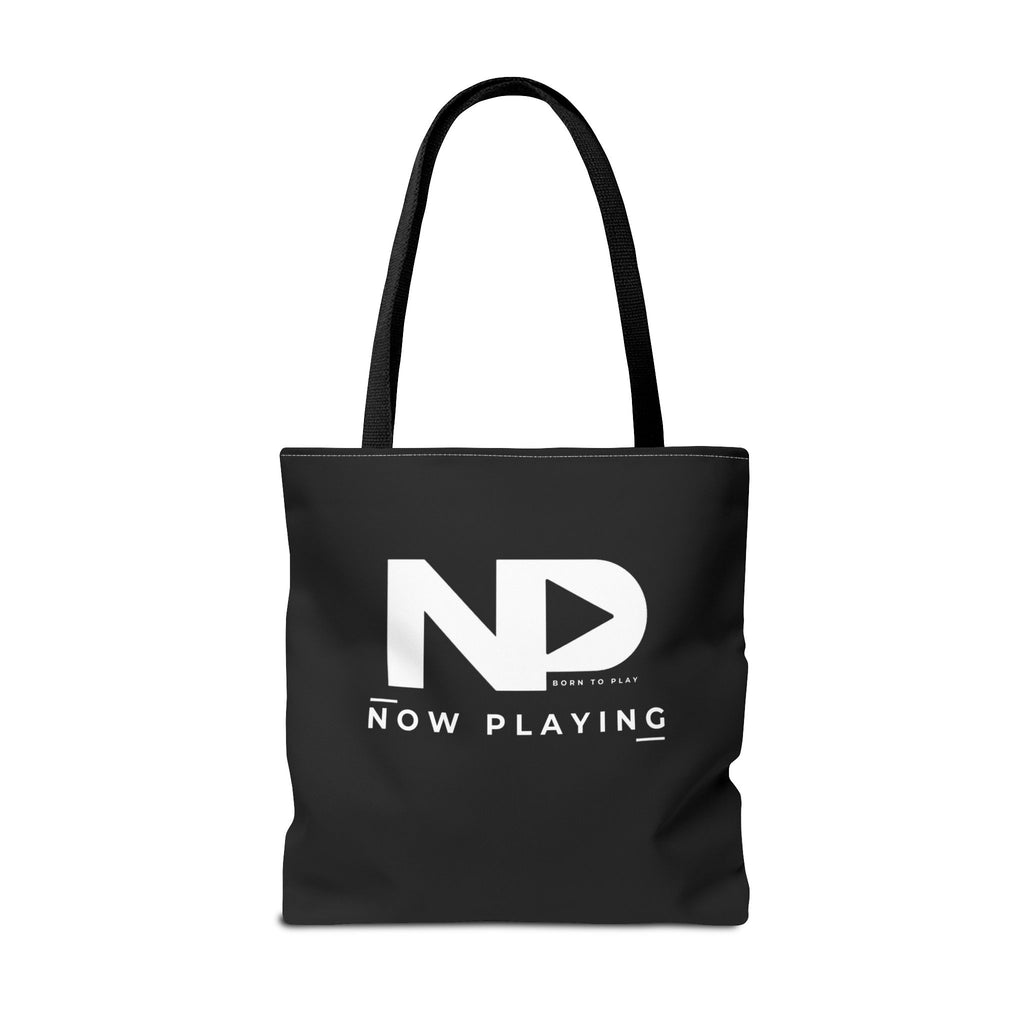 Now Playing Logo Tote Bag — Black Graphic Music AOP Tote