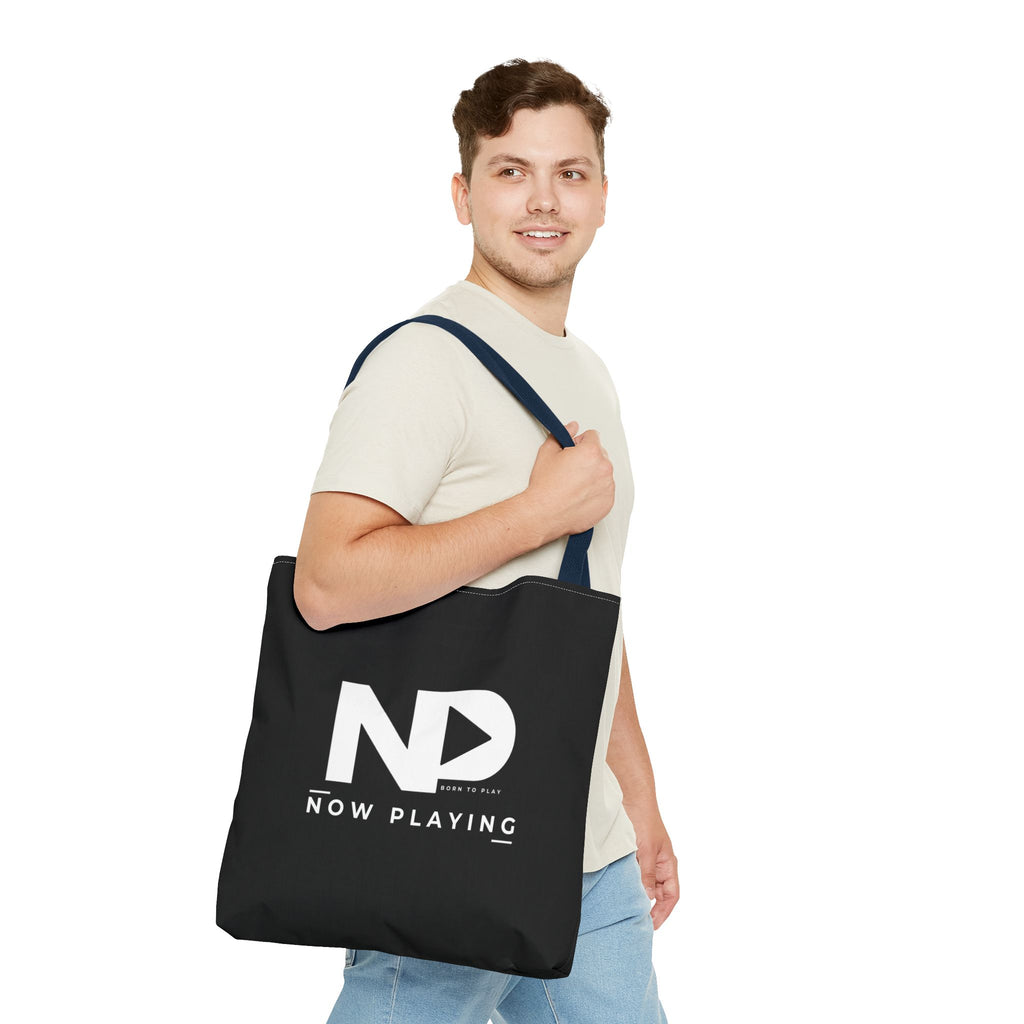 Now Playing Logo Tote Bag — Black Graphic Music AOP Tote