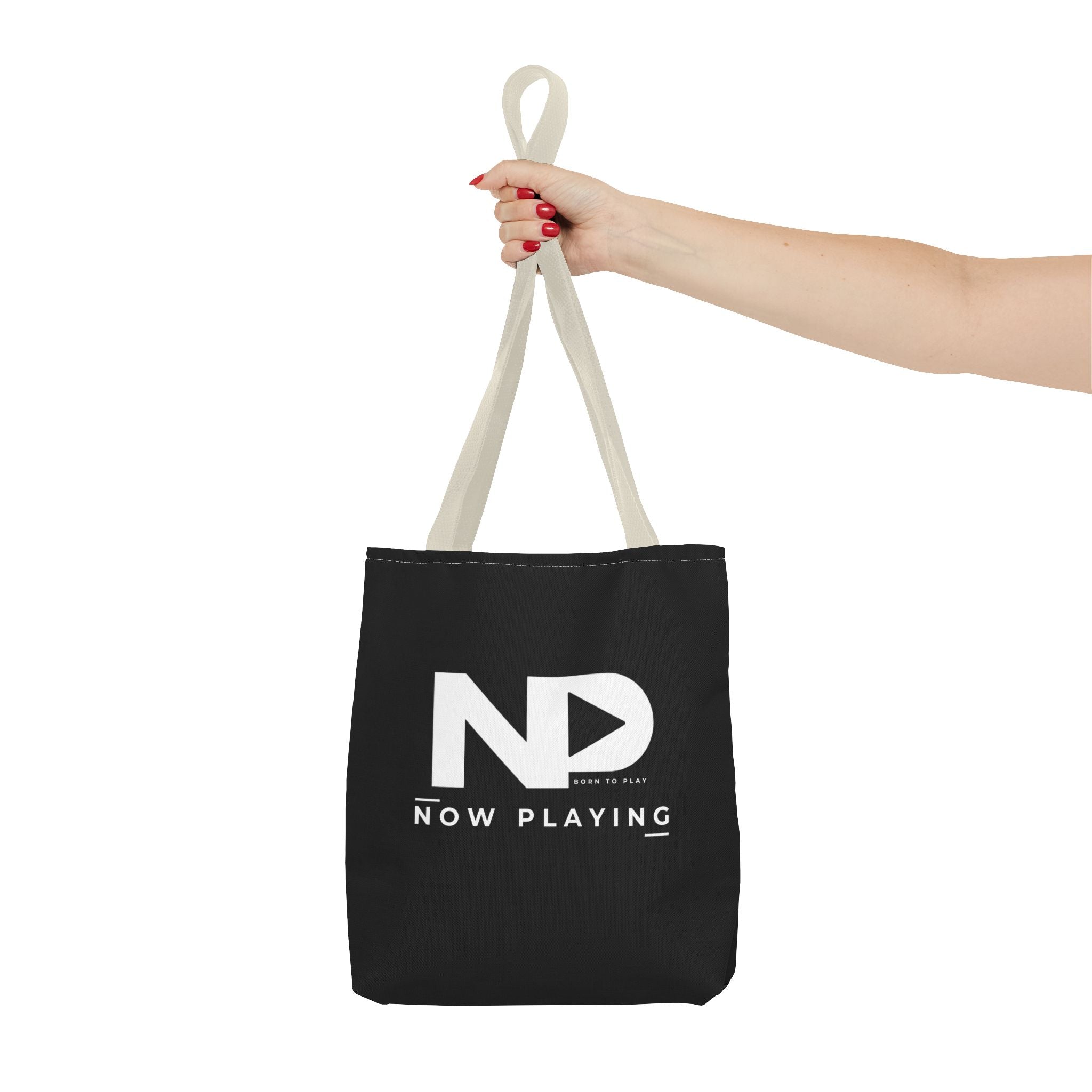 Now Playing Logo Tote Bag — Black Graphic Music AOP Tote