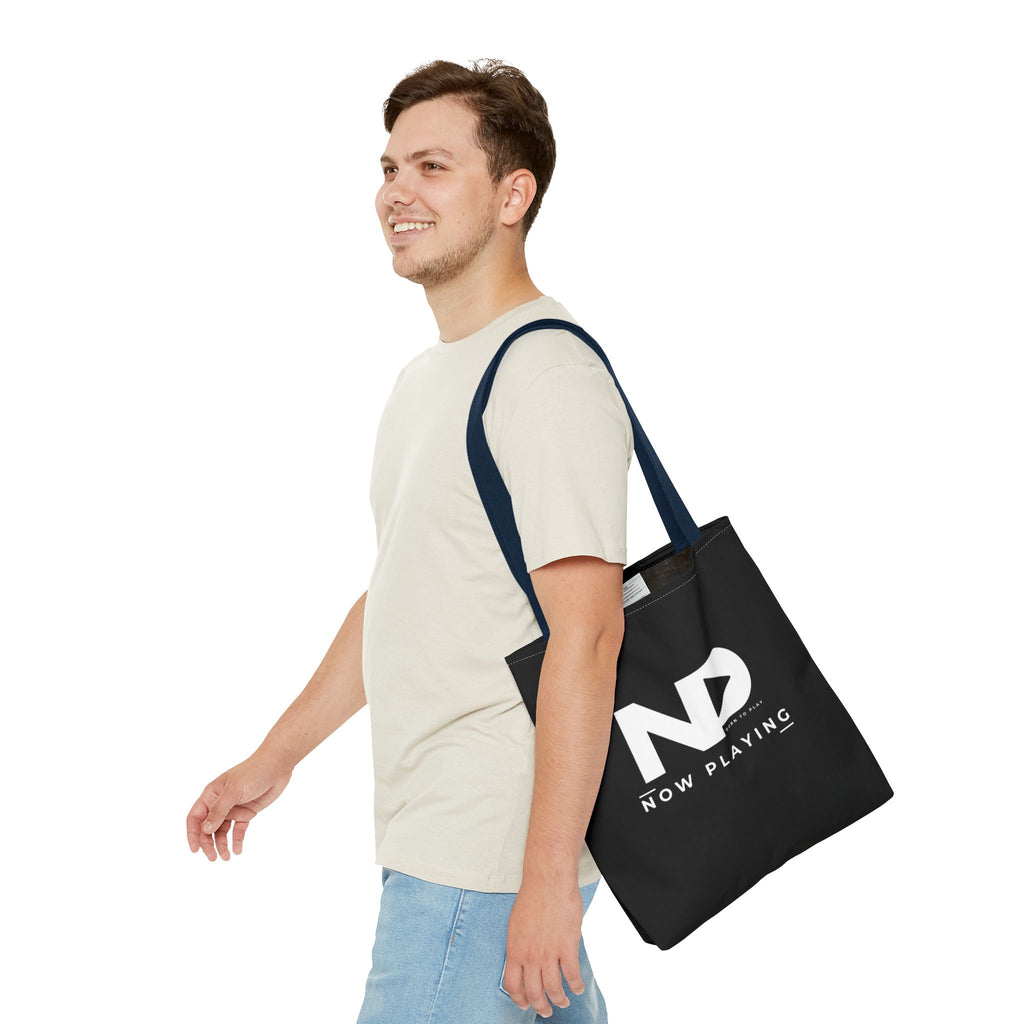 Now Playing Logo Tote Bag — Black Graphic Music AOP Tote