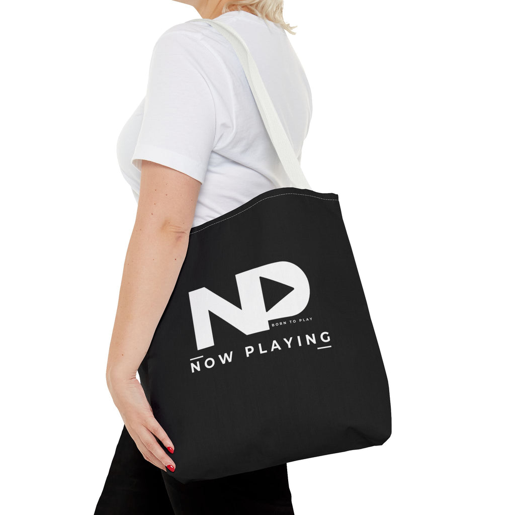 Now Playing Logo Tote Bag — Black Graphic Music AOP Tote