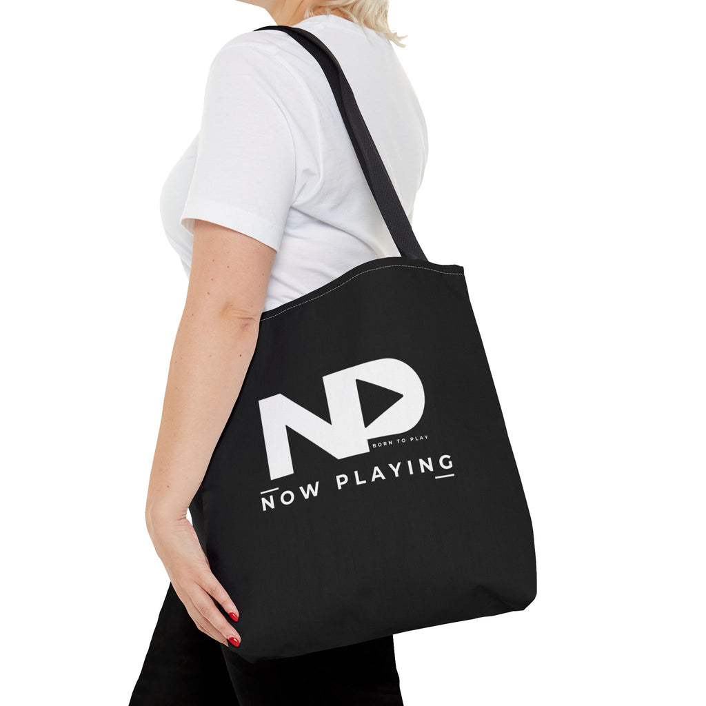 Now Playing Logo Tote Bag — Black Graphic Music AOP Tote