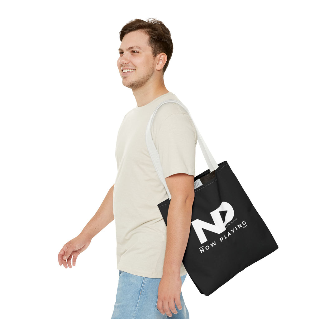 Now Playing Logo Tote Bag — Black Graphic Music AOP Tote