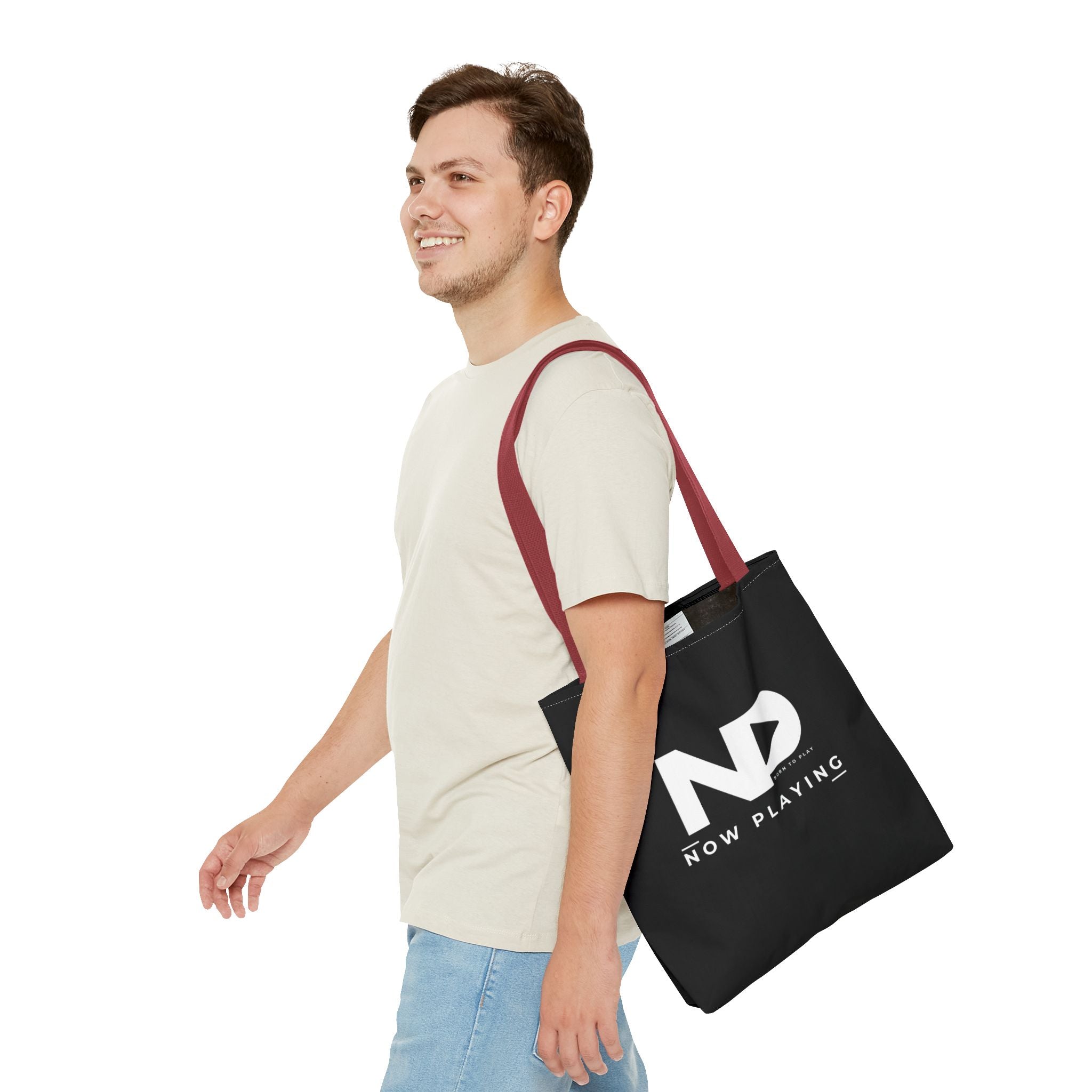 Now Playing Logo Tote Bag — Black Graphic Music AOP Tote