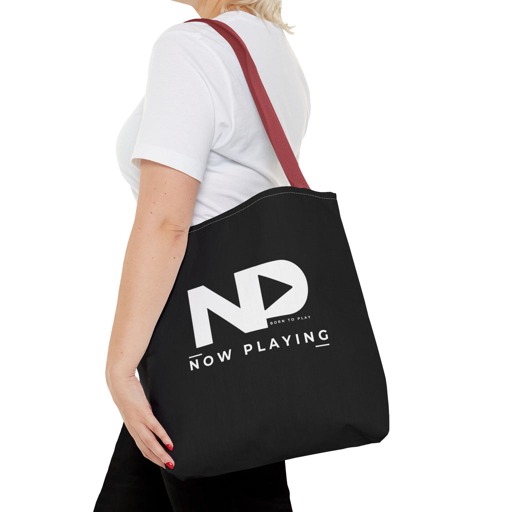 Now Playing Logo Tote Bag — Black Graphic Music AOP Tote