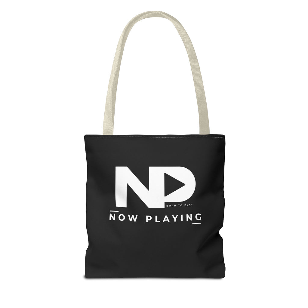 Now Playing Logo Tote Bag — Black Graphic Music AOP Tote
